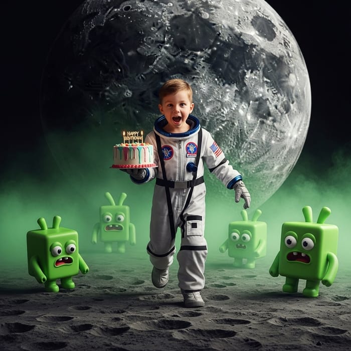 6-Year-Old Boy's Moon Adventure with Birthday Cake