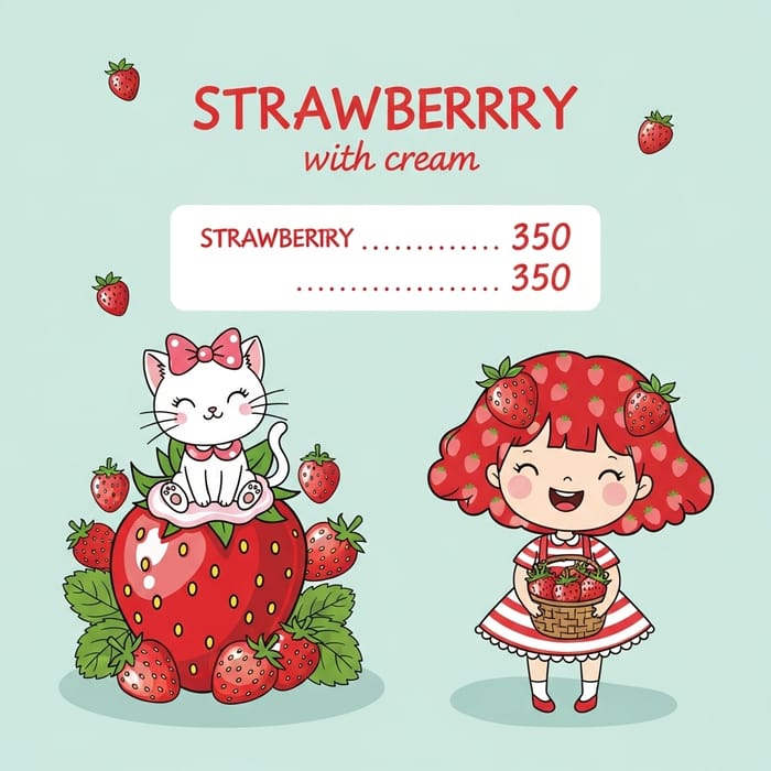 Whimsical Strawberry Delights Menu with Unique Characters
