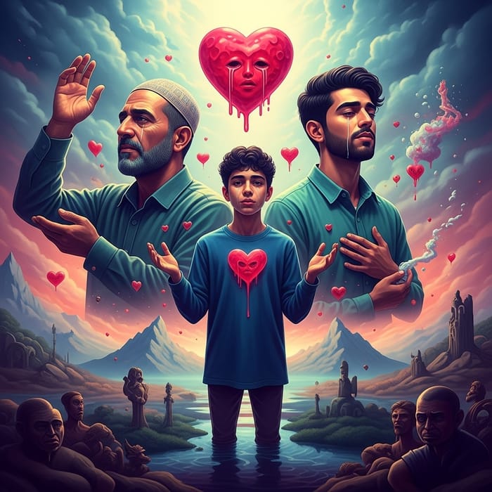 Surrealistic Portrait of Father, Brother & Friend in Dali-inspired Dream Surrealistic Portrait of Father, Brother & Friend in Dali-inspired Dream