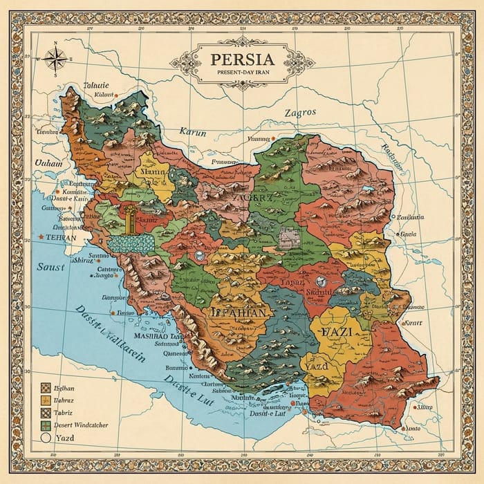Detailed Vintage Iran Kingdom Map Detailed Vintage Iran Kingdom Map