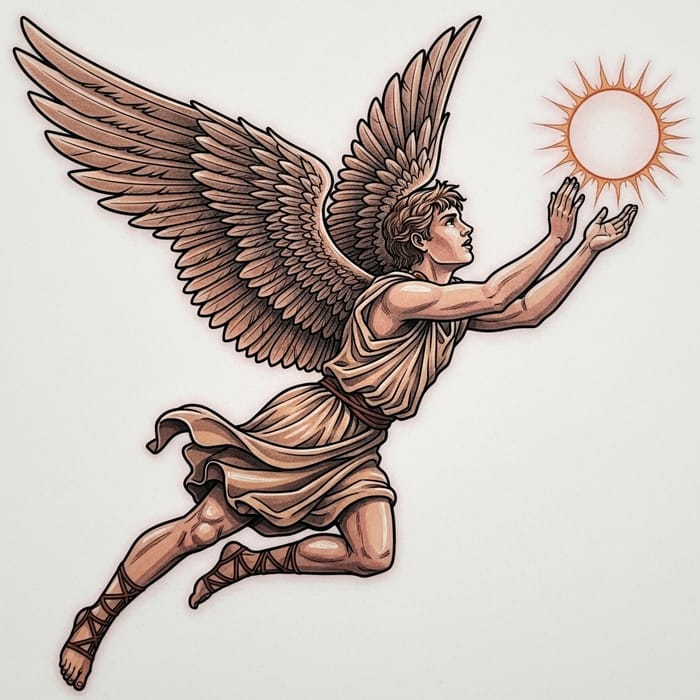 Icarus Tattoo Design | Flight Artwork with Sun Reaching Icarus Tattoo Design | Flight Artwork with Sun Reaching
