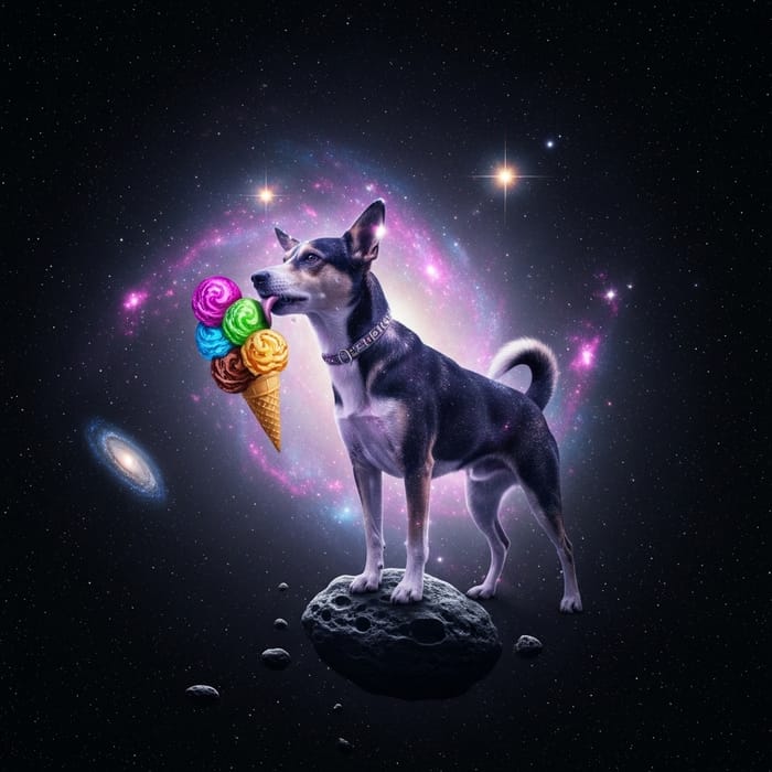 Galactic Dog Eating Ice Cream in Space Galactic Dog Eating Ice Cream in Space