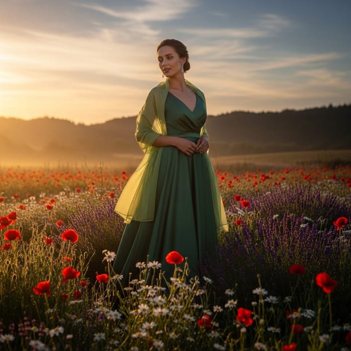 Sensual Twilight Beauty in Flowing Gown Sensual Twilight Beauty in Flowing Gown