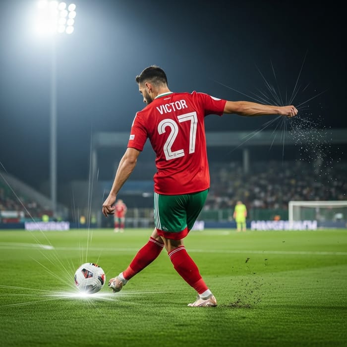 Male Bulgarian Soccer Player #27 Victor Kicking with Power and Precision Male Bulgarian Soccer Player #27 Victor Kicking with Power and Precision