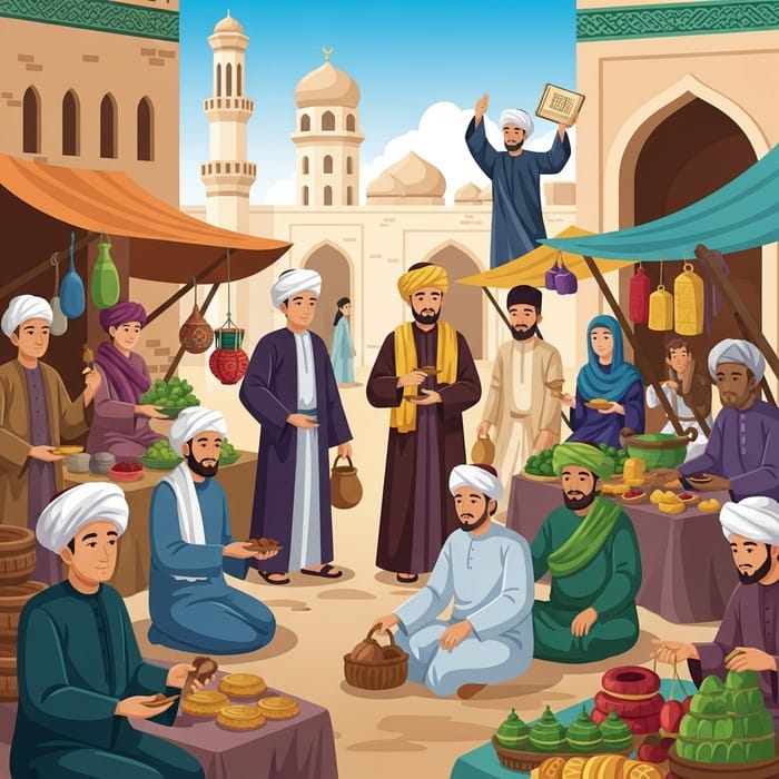 Islamic Figures in 14th Century Southeast Asia - Market Scene