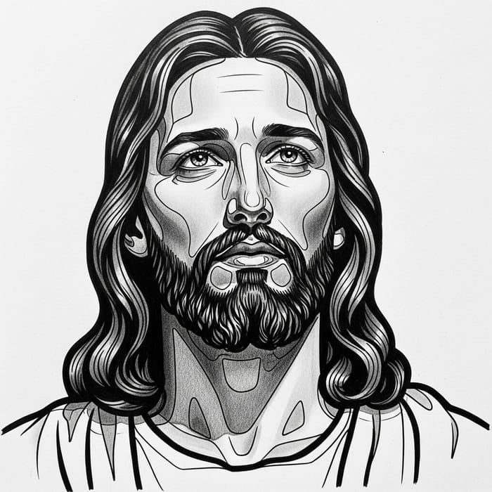 Realistic Pencil Drawing of Jesus Christ with Strong Black Outlines Realistic Pencil Drawing of Jesus Christ with Strong Black Outlines