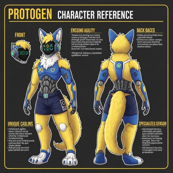 Detailed Protogen Fursona Image Reference - Front and Back Views Detailed Protogen Fursona Image Reference - Front and Back Views