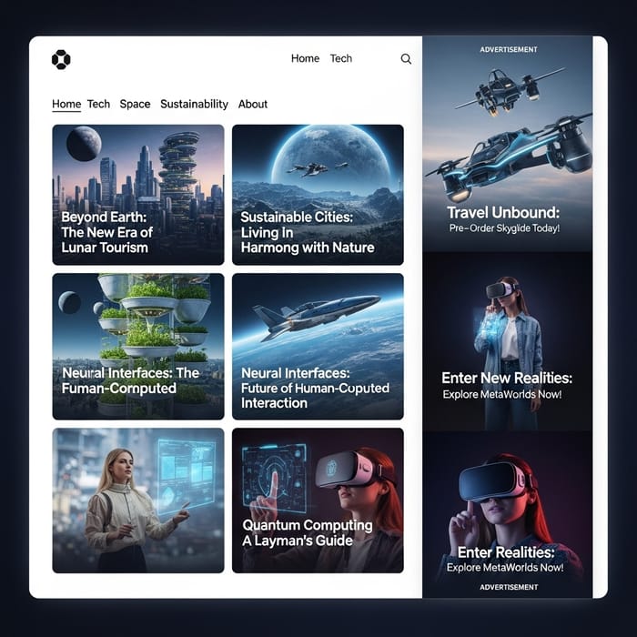 Monetized Blog 2024: Futuristic Ads, UI, Tech, Space & More