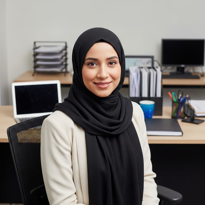 Professional Office Portrait: Woman in Hijab with Corporate Ambiance Professional Office Portrait: Woman in Hijab with Corporate Ambiance