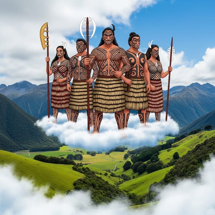 Majestic Maori Deities on Cloud | Vibrant New Zealand Art