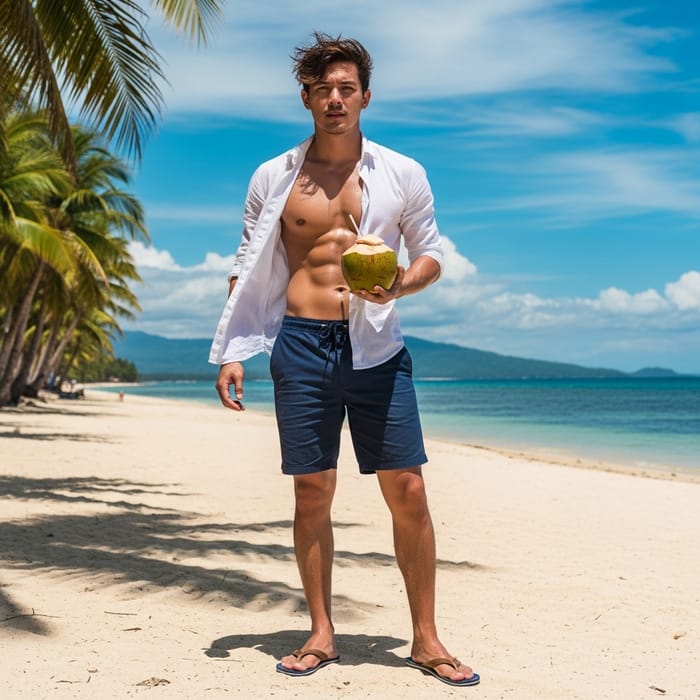 Hot Filipino Man Standing Confidently on Beach Hot Filipino Man Standing Confidently on Beach