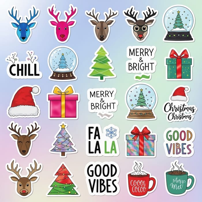 Cute Christmas Stickers: 30 Multicolored Ultramodern Designs for Teens