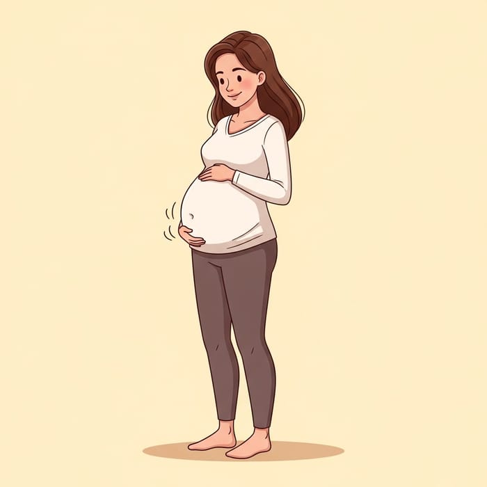 Joyful Cartoon Pregnant Woman in Maternity Style