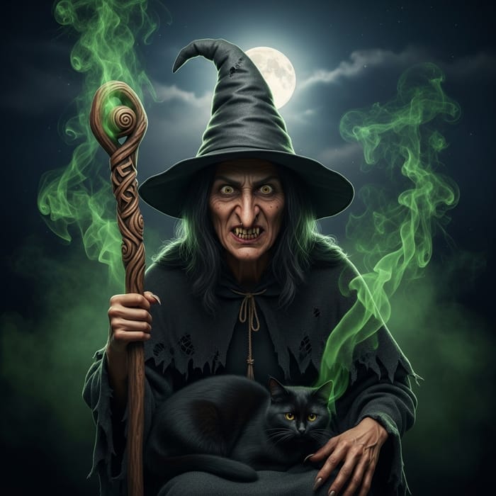 Enigmatic Witch with Magical Staff | Folklore Character