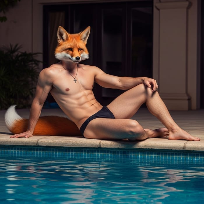 Fantasy Male Fox Demi-Human Poolside Fashion Photography