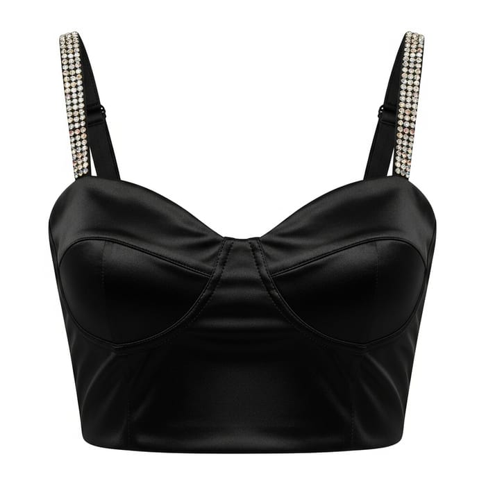 Black Sweetheart Neckline Top with Gem Embellishments | Elegant Cocktail Black Sweetheart Neckline Top with Gem Embellishments | Elegant Cocktail
