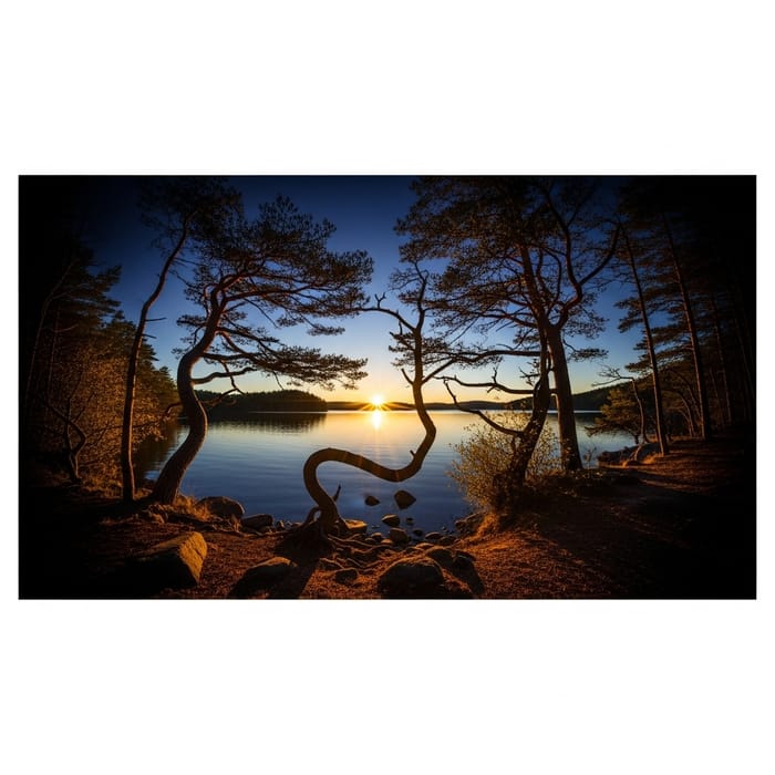 Surreal Dali-inspired Sunset Landscape with Twisted Trees & Vibrant Colors Surreal Dali-inspired Sunset Landscape with Twisted Trees & Vibrant Colors