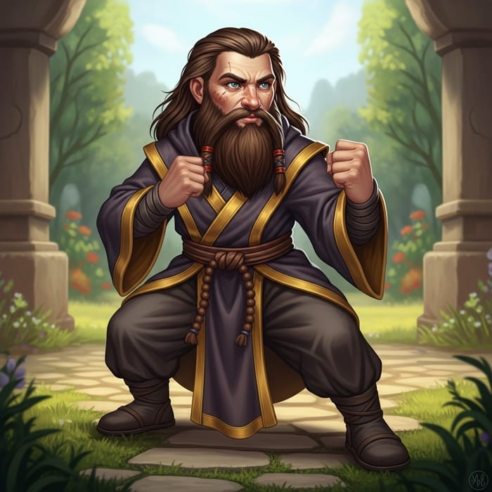 Female Dwarf Monk in Fighting Stance Female Dwarf Monk in Fighting Stance