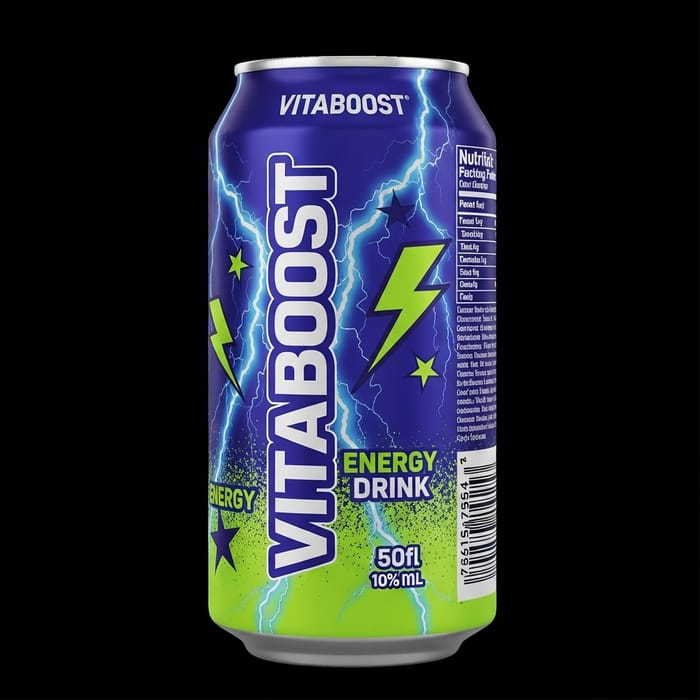 VitaBoost Energy Drink Can - Vibrant and Colorful Design VitaBoost Energy Drink Can - Vibrant and Colorful Design