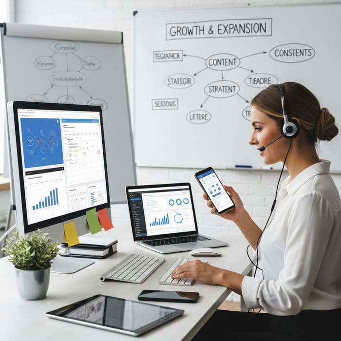 Successful Female Social Media Manager Collaborating for Business Growth
