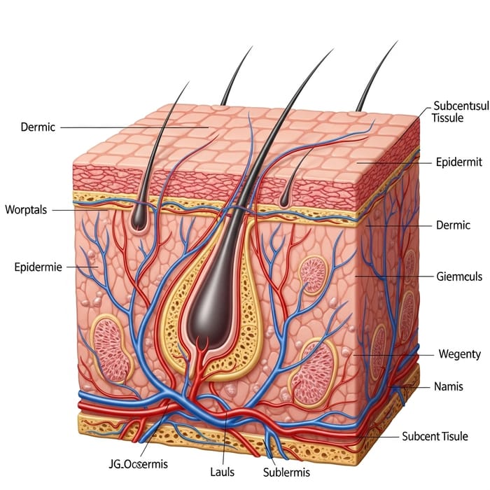 Colorful Cross-Section Illustration of Human Skin | Educational Anatomy Art
