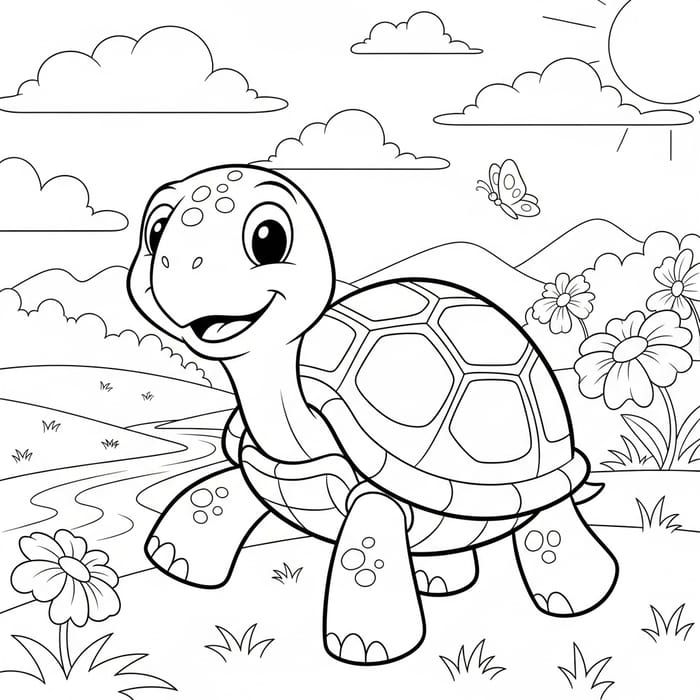 Classic Playful Turtle Coloring Artwork for Kids Classic Playful Turtle Coloring Artwork for Kids