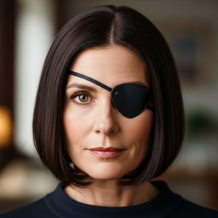 Mysterious Middle-Aged Woman with Bob Haircut and Eyepatch Mysterious Middle-Aged Woman with Bob Haircut and Eyepatch