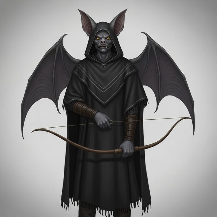 Enigmatic Figure: Man with Bat-Like Features and Bow