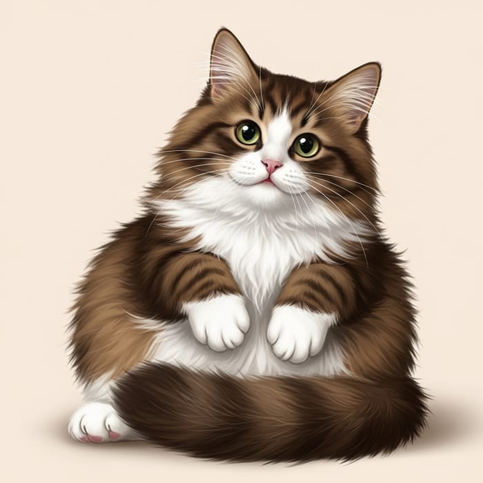 Brown and White Fluffy Cat - Gentle and Warm Feline