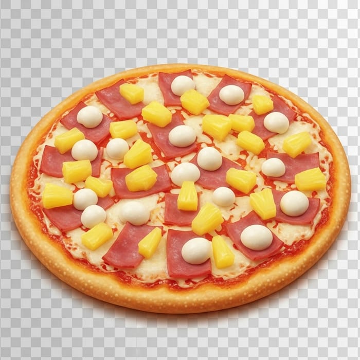 Authentic Hawaiian Pizza on Transparent Background