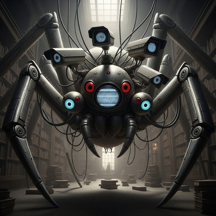 Monstrous Mechanical Spider in Horror Library