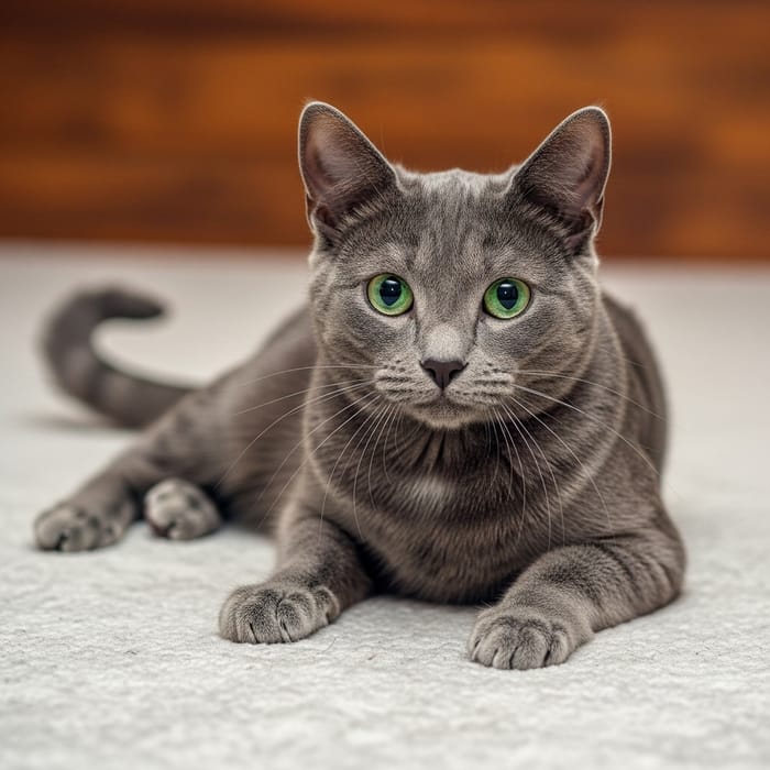 Playful Cat Portrait: Grey Feline with Emerald Eyes