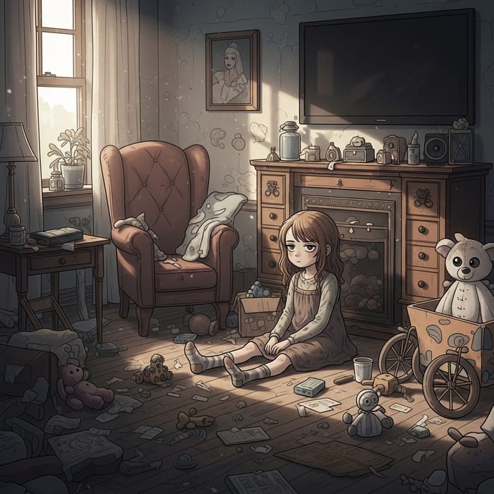 Messy Room with Lazy Cartoon Girl Messy Room with Lazy Cartoon Girl