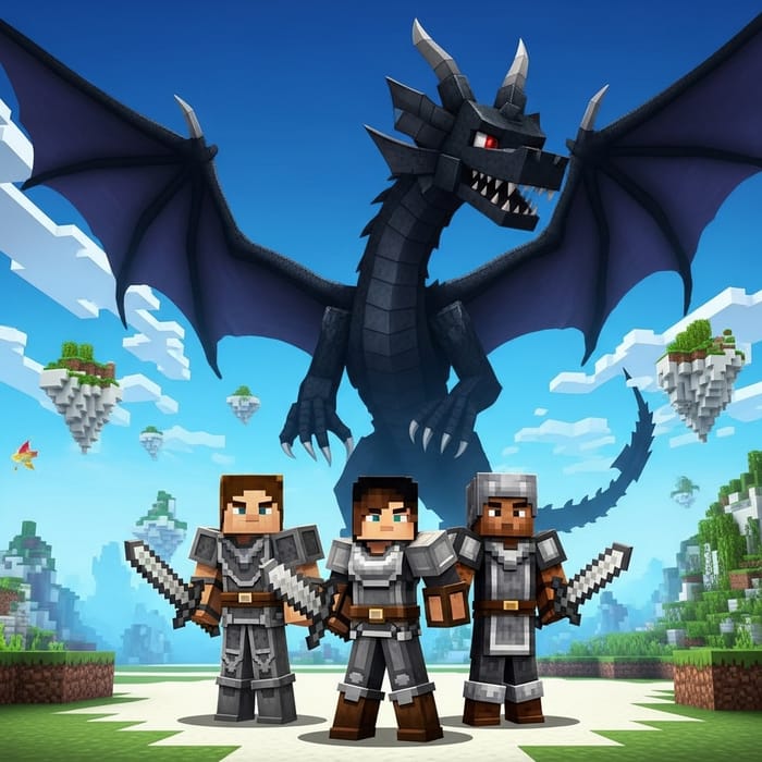 Epic Battle in The End: Human Knights & Black Dragon