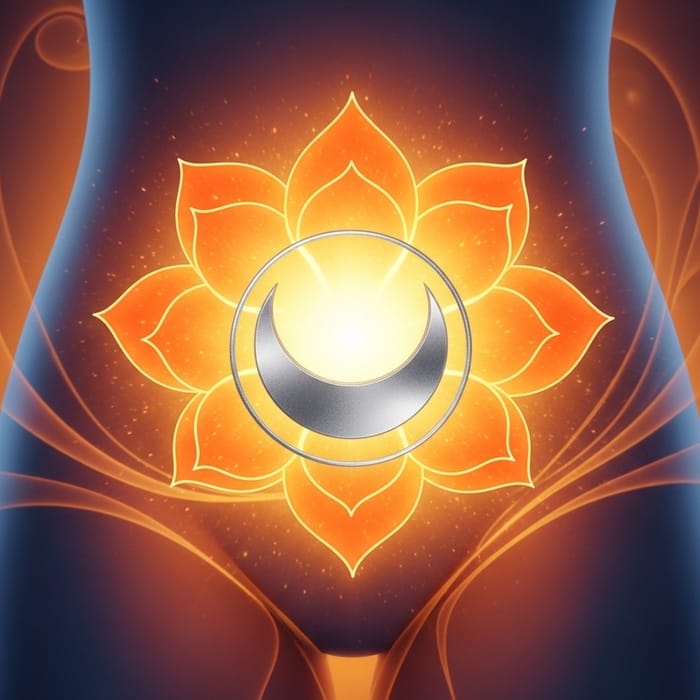 Sacro Chakra: Orange Lotus & Crescent Moon Symbol Sacro Chakra: Orange Lotus & Crescent Moon Symbol