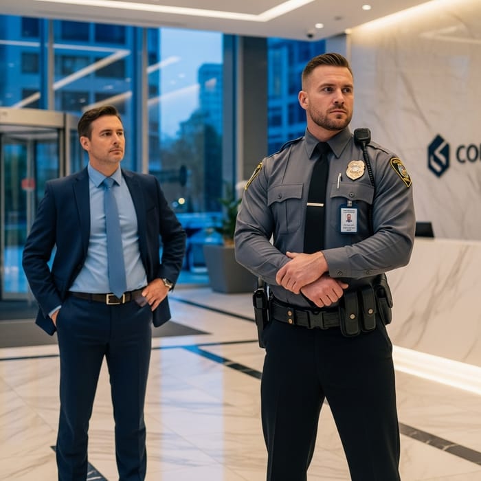 Muscular Security Guard in an Indoor Setting