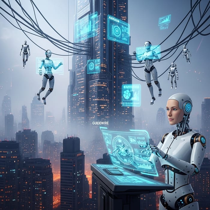 Futuristic Urban Skyline with AI in Guidewire Solutions Futuristic Urban Skyline with AI in Guidewire Solutions