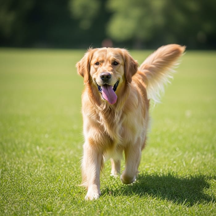 Playful Golden Retriever Enjoying Vibrant Meadow Playful Golden Retriever Enjoying Vibrant Meadow