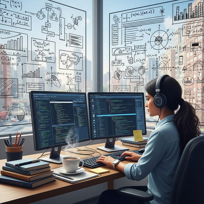 Diverse Female Programmer Typing on Dual-Monitor | Coding Setup Diverse Female Programmer Typing on Dual-Monitor | Coding Setup