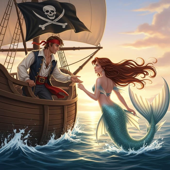 Handsome Pirate & Beautiful Mermaid Sailing Together Handsome Pirate & Beautiful Mermaid Sailing Together