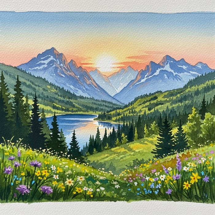 Realistic Watercolor Landscape Painting on Textured Paper