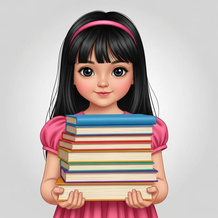 Cute Little Girl in Pink Dress with School Books | Joyful Moments Cute Little Girl in Pink Dress with School Books | Joyful Moments