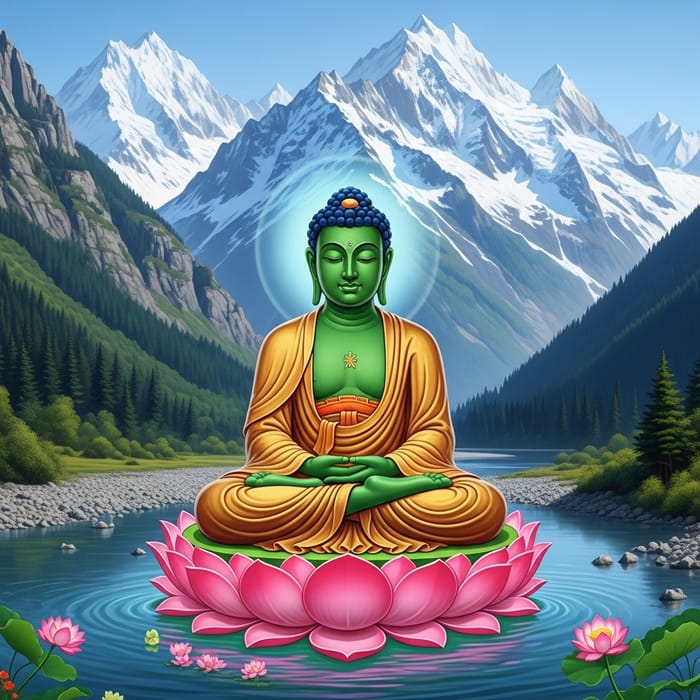 Buddha Meditating in Snow-Capped Mountains Buddha Meditating in Snow-Capped Mountains