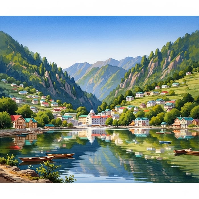 Nainital Watercolor Painting: Tranquil Landscape Artwork Nainital Watercolor Painting: Tranquil Landscape Artwork
