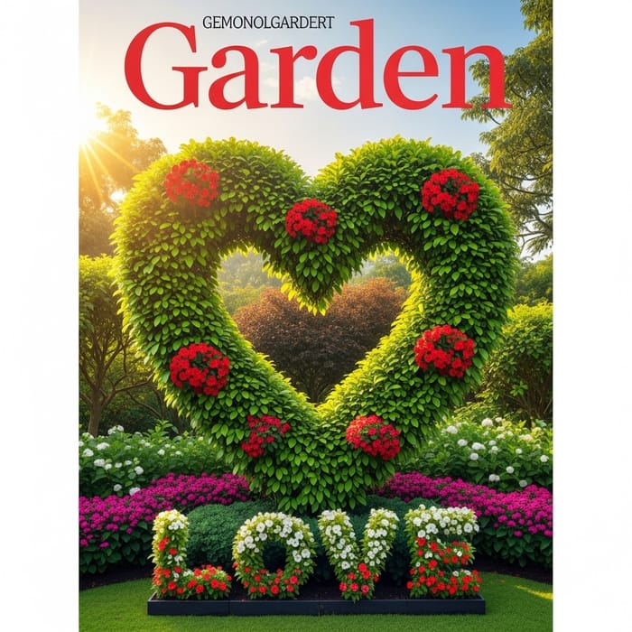 Stunning Heart-Shaped Topiary in Well-Tended Garden with Vibrant Flowers Stunning Heart-Shaped Topiary in Well-Tended Garden with Vibrant Flowers