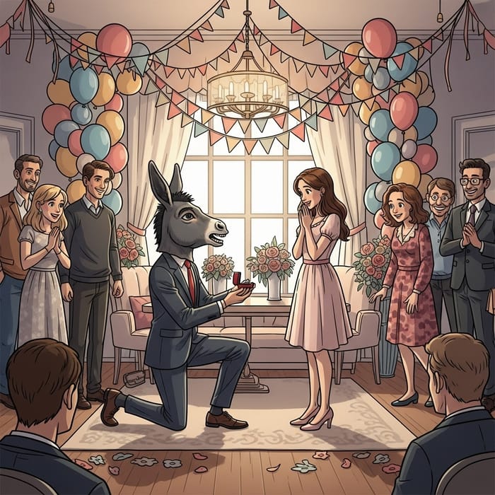 Donkey Mask Proposal Surprises Guests