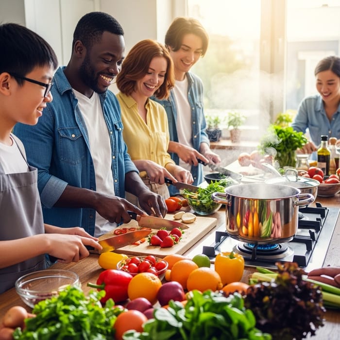 Vibrant Cooking Scene: Healthy Recipes and Colorful Dishes