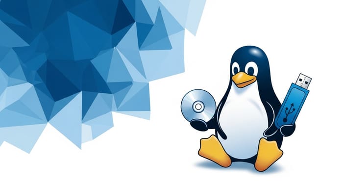 Sleek Blue Tech Background with Linux Tux Mascot