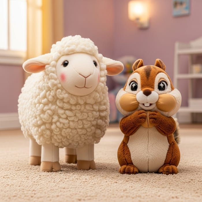Plush Toy Sheep and Chipmunk - Adorable Playroom Decor Image Plush Toy Sheep and Chipmunk - Adorable Playroom Decor Image