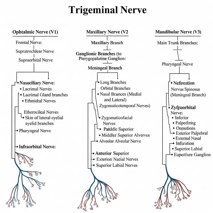 Trigeminal Nerve Branches Family Tree | Detailed Diagram Trigeminal Nerve Branches Family Tree | Detailed Diagram